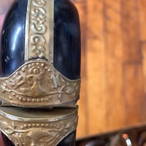 Antique Black Wood and Embossed Metal Hinge and Pin-lock Bangle Bracelet